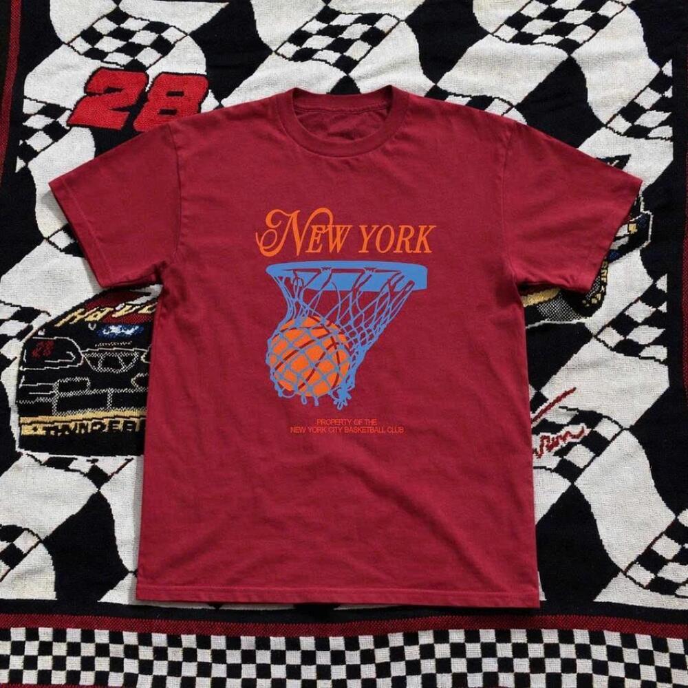 Red And Orange New York Basketball Tee